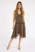 Olive Brown Lace-Trim Slip Dress