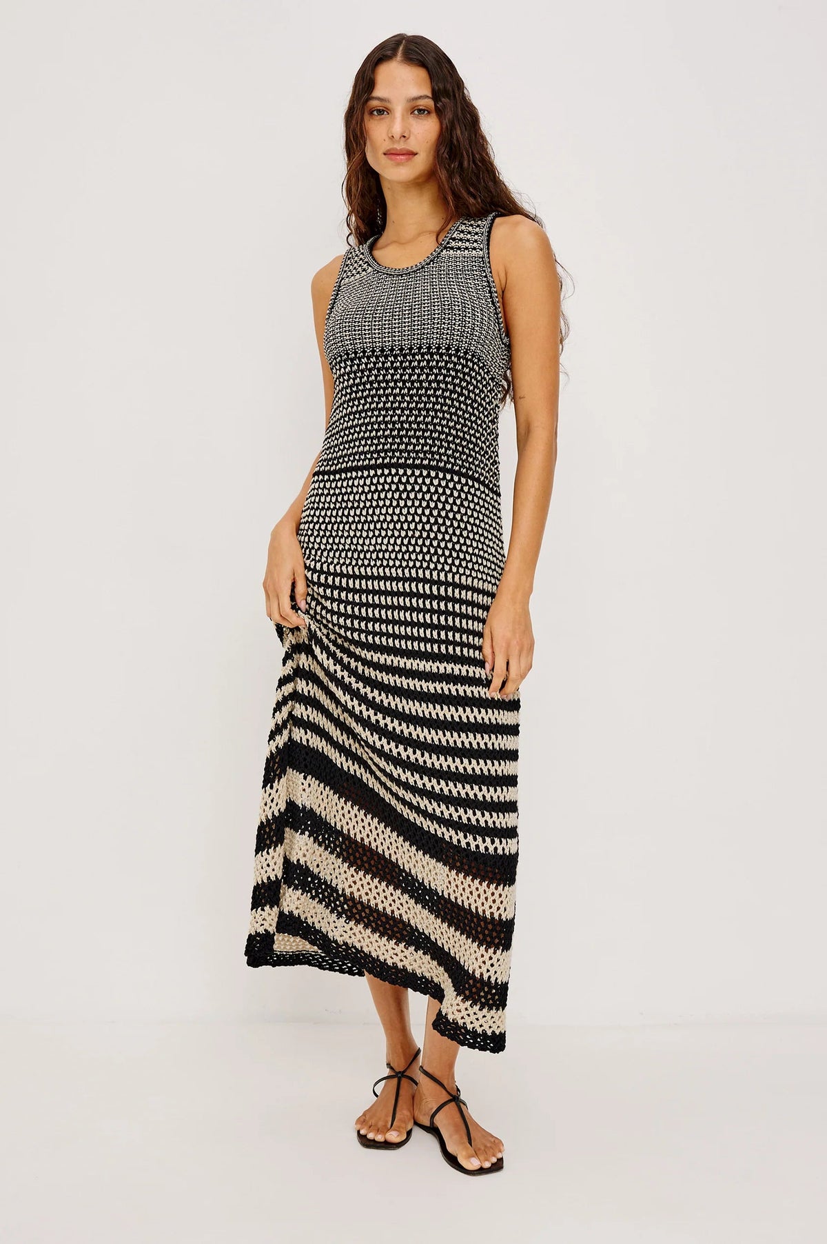 Onyx Ivory Stripe Sleeveless Maxi Dress