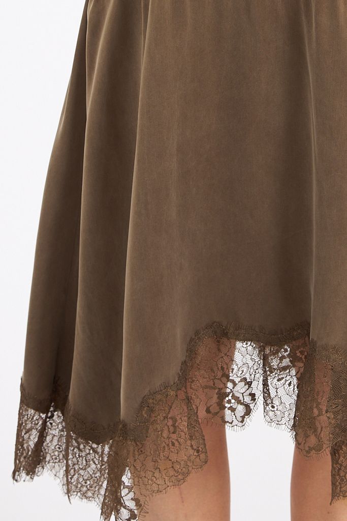 Olive Brown Lace-Trim Slip Dress