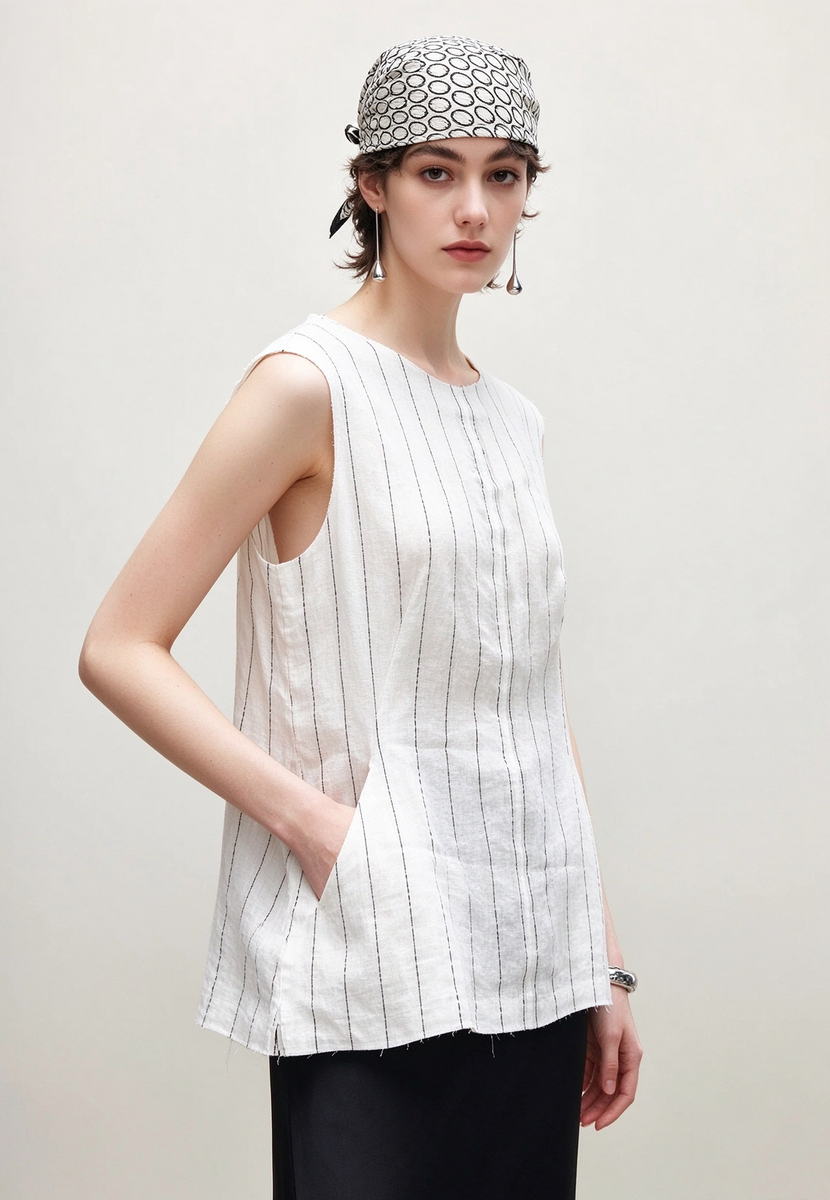Linen Striped A-Line Top with Pocket