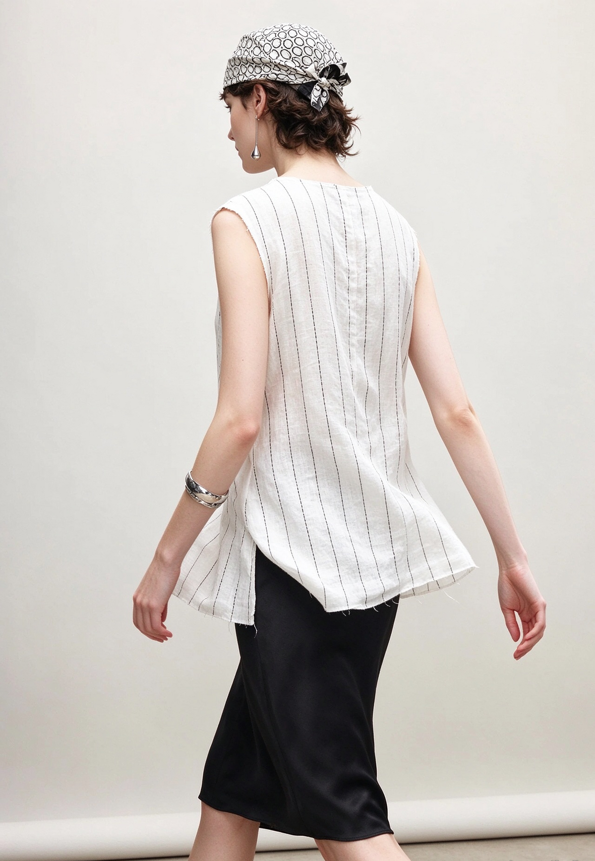 Linen Striped A-Line Top with Pocket
