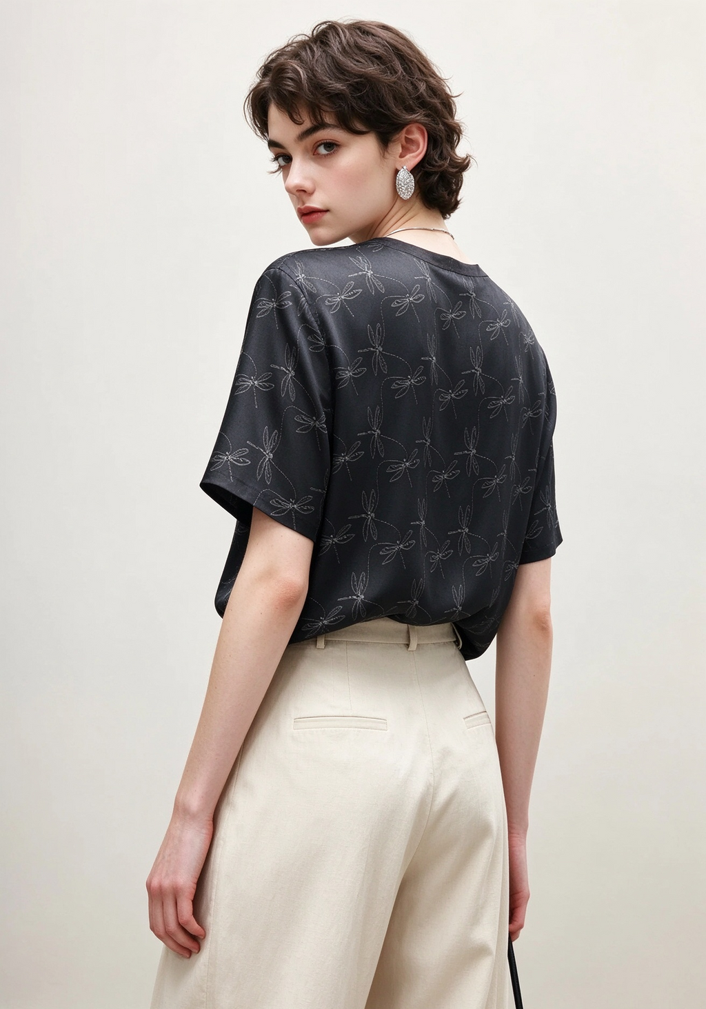 Silk Crew Neck Printed Short Sleeve T Shirt