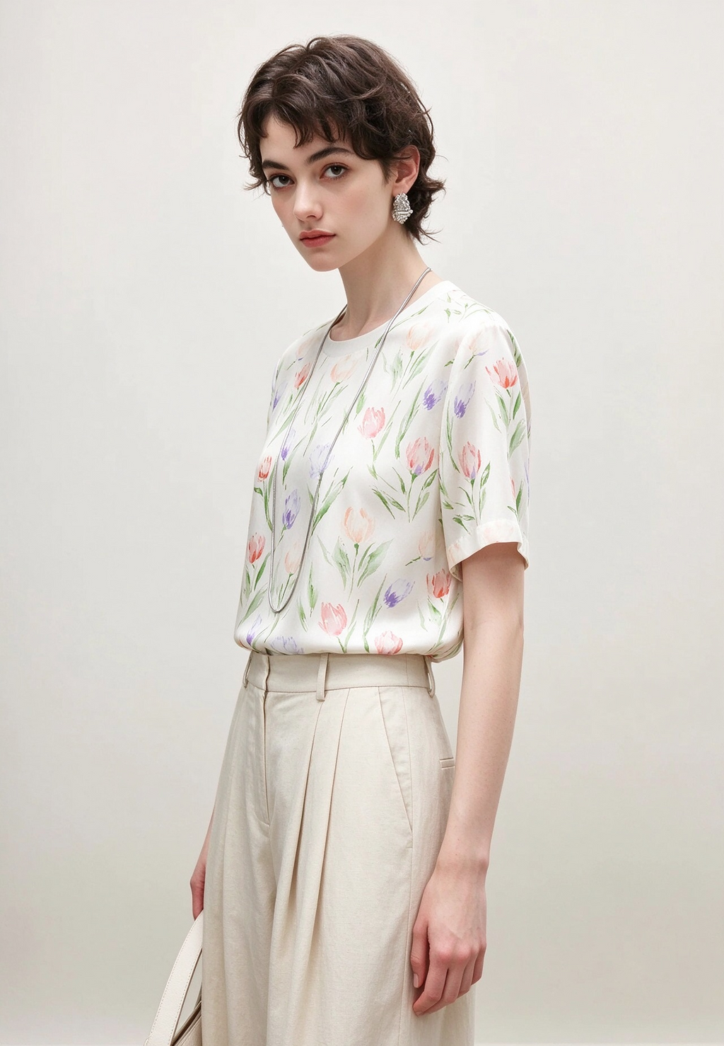 Silk 16 Momme Short Sleeve Printed T Shirt