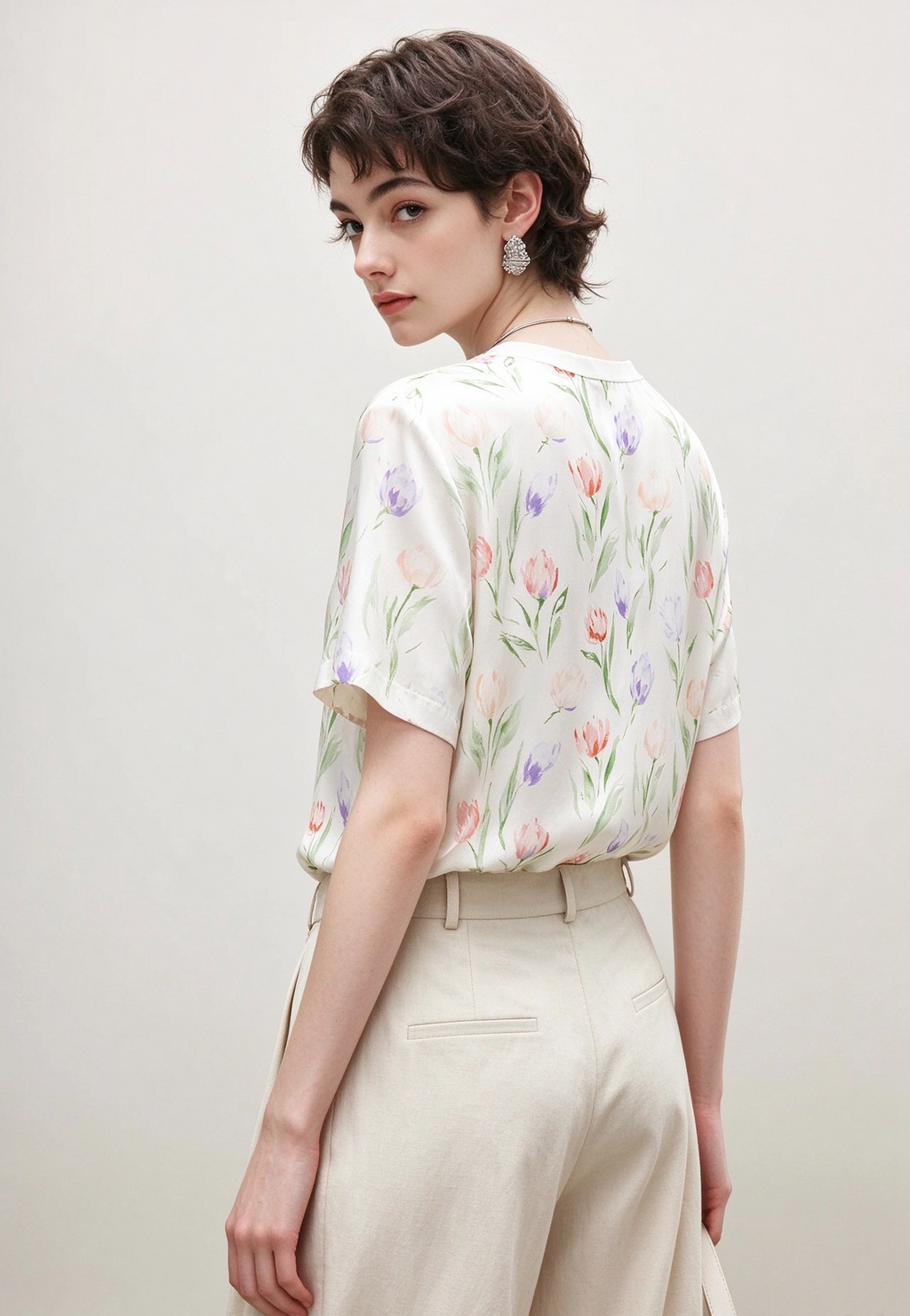 Silk 16 Momme Short Sleeve Printed T Shirt
