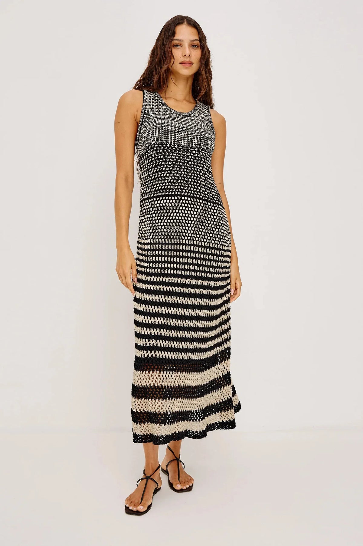 Onyx Ivory Stripe Sleeveless Maxi Dress